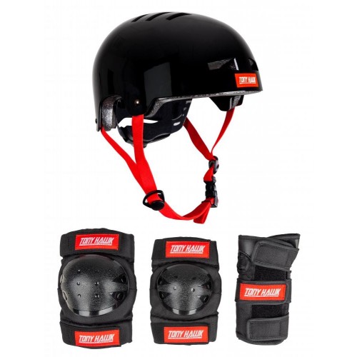 Tony Hawk Protective Set Helmet & Padset 4-8 Yrs Black/Red S/M